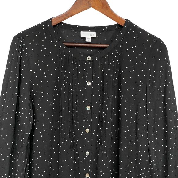 J. Jill Pure Jill Blouse Top Women Size S Black Polka Dot 100% Rayon Button Up - Picture 6 of 13